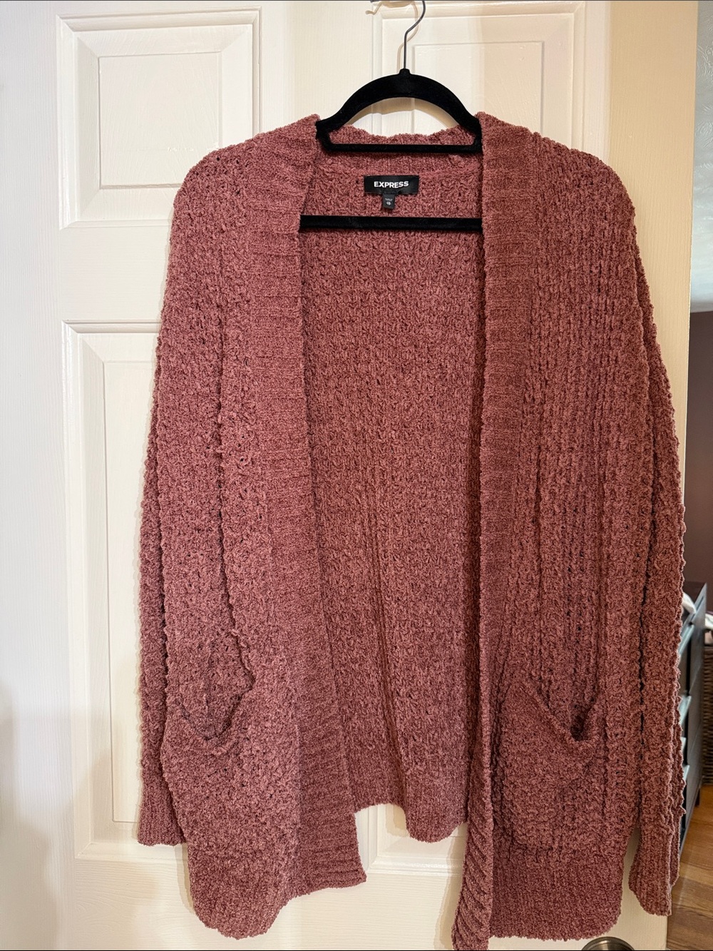Express Mauve Open-Front Bouclé Cardigan